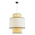 GloboStar® SAIGE 01917 Boho Κρεμαστό Φωτιστικό Οροφής Μονόφωτο 1 x E27 AC220-240V IP20 - Φ50 x Υ60cm - Μπεζ με Λευκό και Μαύρες Λεπτομέρειες Ξύλινο Μπαμπού Πλέγμα - 5 Χρόνια Εγγύηση - ledmania.gr