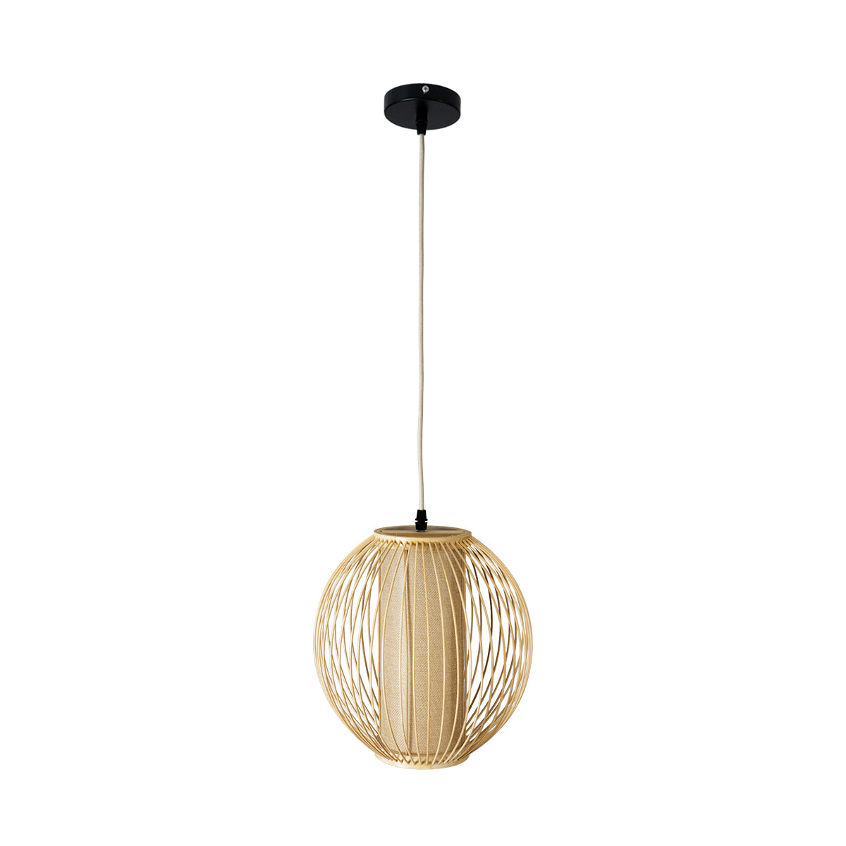 GloboStar® HIBISCUS 01934 Boho Κρεμαστό Φωτιστικό Οροφής Μονόφωτο 1 x E27 AC220-240V IP20 - Φ28 x Υ28cm - Μπεζ Ξύλινο Πλέγμα - 5 Years Warranty - ledmania.gr