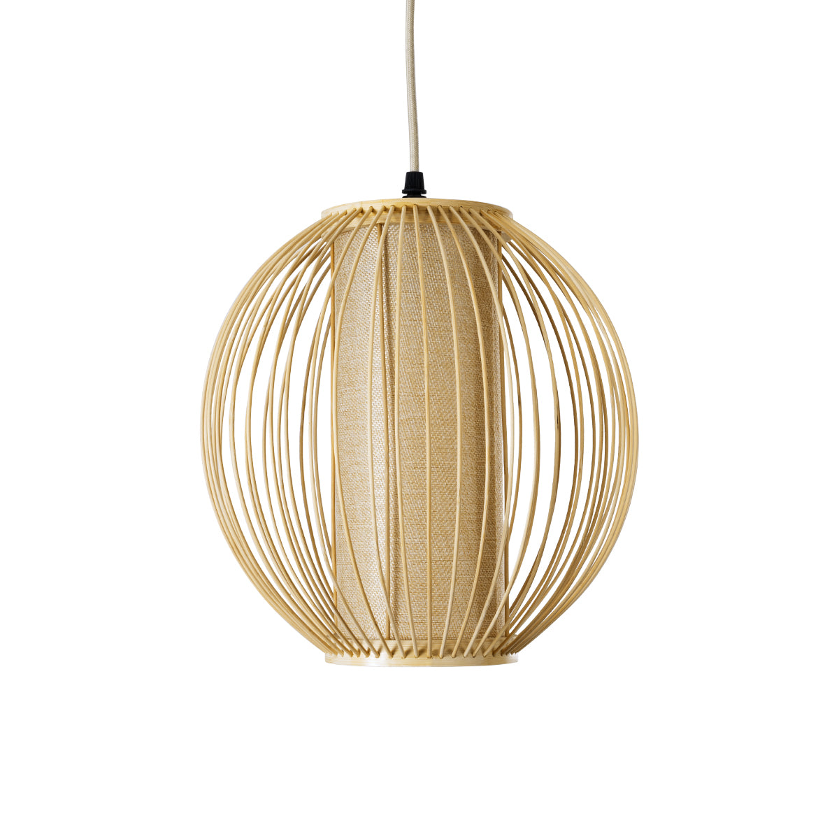 GloboStar® HIBISCUS 01934 Boho Κρεμαστό Φωτιστικό Οροφής Μονόφωτο 1 x E27 AC220-240V IP20 - Φ28 x Υ28cm - Μπεζ Ξύλινο Πλέγμα - 5 Years Warranty - ledmania.gr
