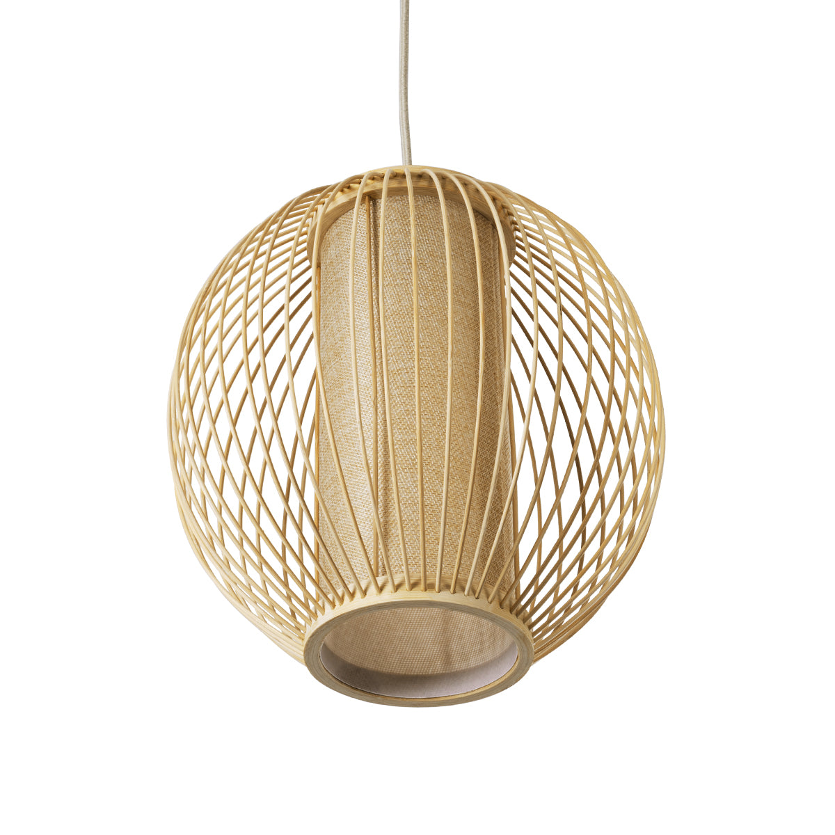 GloboStar® HIBISCUS 01934 Boho Κρεμαστό Φωτιστικό Οροφής Μονόφωτο 1 x E27 AC220-240V IP20 - Φ28 x Υ28cm - Μπεζ Ξύλινο Πλέγμα - 5 Years Warranty - ledmania.gr