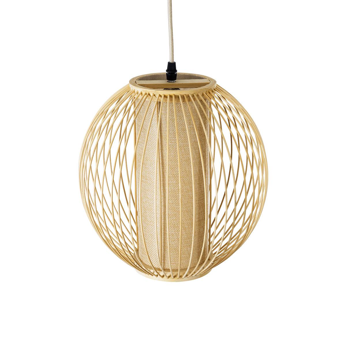 GloboStar® HIBISCUS 01934 Boho Κρεμαστό Φωτιστικό Οροφής Μονόφωτο 1 x E27 AC220-240V IP20 - Φ28 x Υ28cm - Μπεζ Ξύλινο Πλέγμα - 5 Years Warranty - ledmania.gr