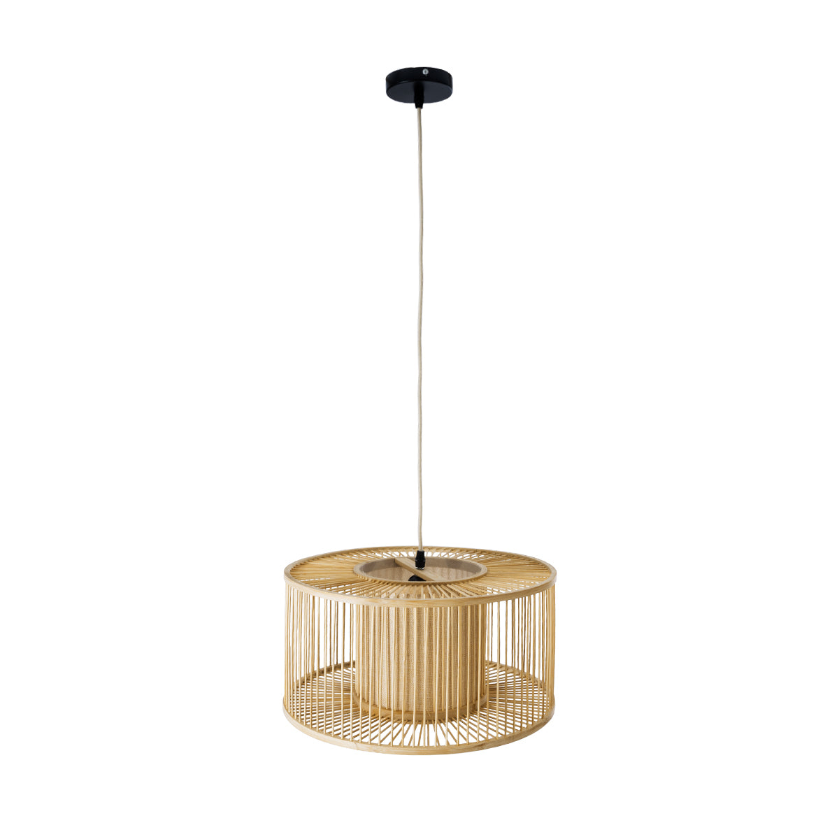 GloboStar® HIBISCUS 01935 Boho Κρεμαστό Φωτιστικό Οροφής Μονόφωτο 1 x E27 AC220-240V IP20 - Φ40 x Υ20cm - Μπεζ Ξύλινο Πλέγμα - 5 Years Warranty - ledmania.gr
