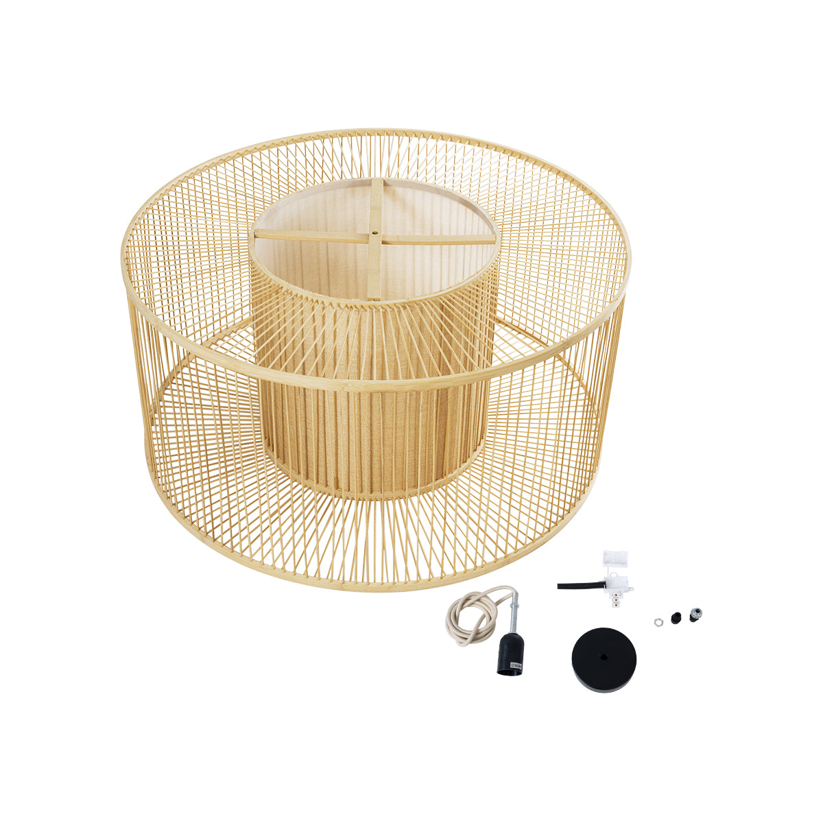 GloboStar® HIBISCUS 01936 Boho Κρεμαστό Φωτιστικό Οροφής Μονόφωτο 1 x E27 AC220-240V IP20 - Φ80 x Υ38cm - Μπεζ Ξύλινο Πλέγμα - 5 Years Warranty - ledmania.gr