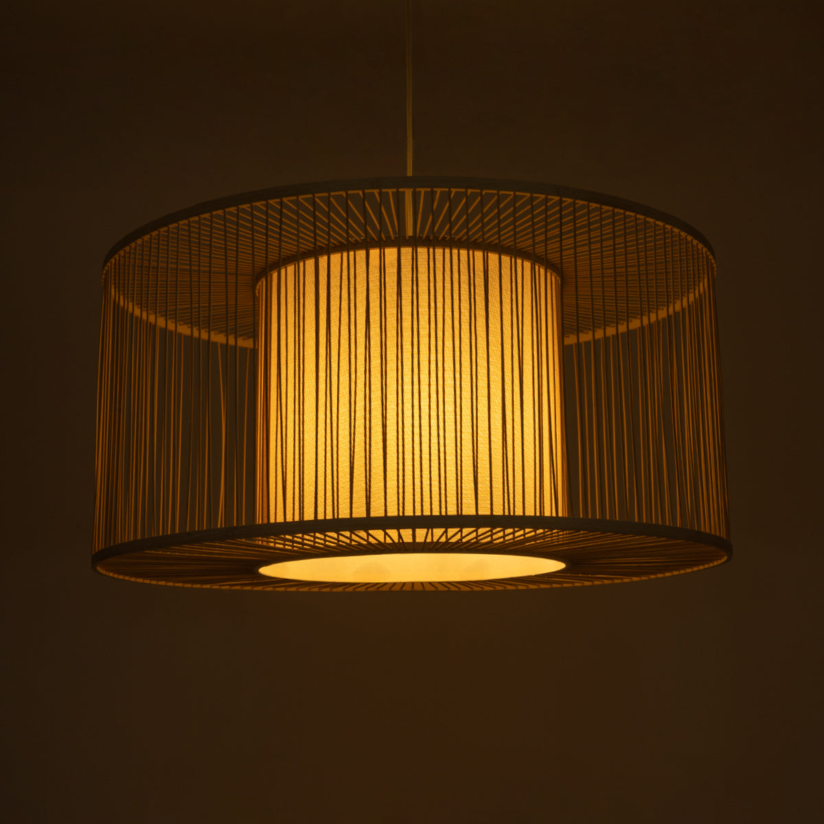 GloboStar® HIBISCUS 01936 Boho Κρεμαστό Φωτιστικό Οροφής Μονόφωτο 1 x E27 AC220-240V IP20 - Φ80 x Υ38cm - Μπεζ Ξύλινο Πλέγμα - 5 Years Warranty - ledmania.gr