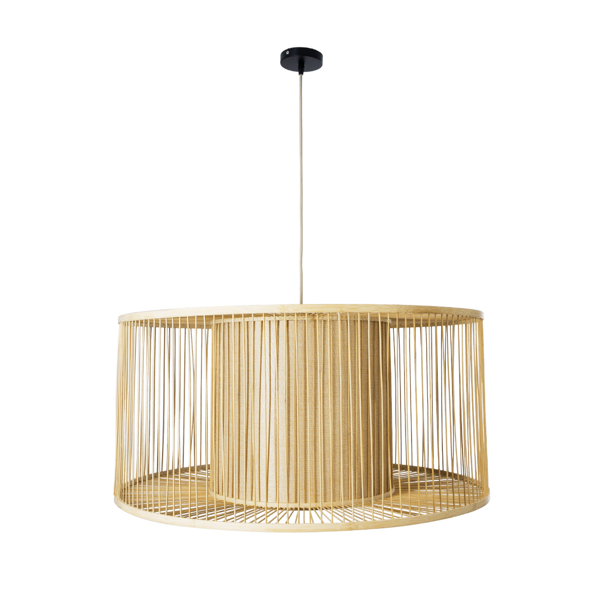 GloboStar® HIBISCUS 01936 Boho Κρεμαστό Φωτιστικό Οροφής Μονόφωτο 1 x E27 AC220-240V IP20 - Φ80 x Υ38cm - Μπεζ Ξύλινο Πλέγμα - 5 Years Warranty - ledmania.gr