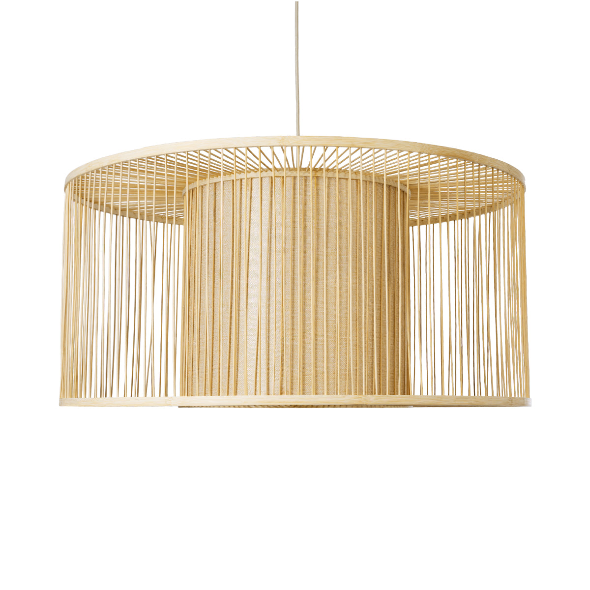 GloboStar® HIBISCUS 01936 Boho Κρεμαστό Φωτιστικό Οροφής Μονόφωτο 1 x E27 AC220-240V IP20 - Φ80 x Υ38cm - Μπεζ Ξύλινο Πλέγμα - 5 Years Warranty - ledmania.gr