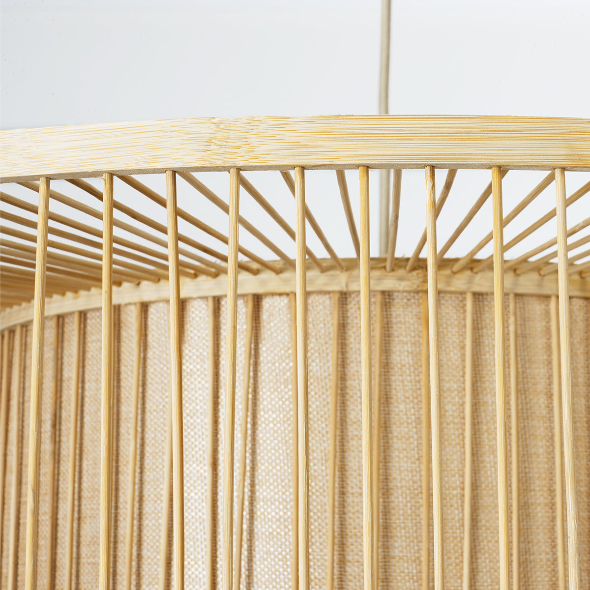 GloboStar® HIBISCUS 01936 Boho Κρεμαστό Φωτιστικό Οροφής Μονόφωτο 1 x E27 AC220-240V IP20 - Φ80 x Υ38cm - Μπεζ Ξύλινο Πλέγμα - 5 Years Warranty - ledmania.gr