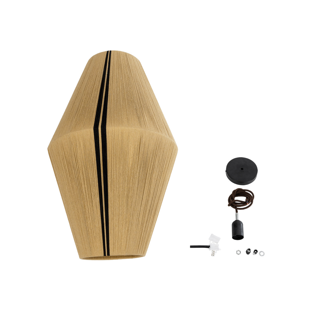 GloboStar® SALERNO 02077 Boho Κρεμαστό Φωτιστικό Πλέγμα Μονόφωτο 1 x E27 IP20 Μπεζ & Μαύρο Σχοινί Μ50 x Π50 x Υ80cm - ledmania.gr