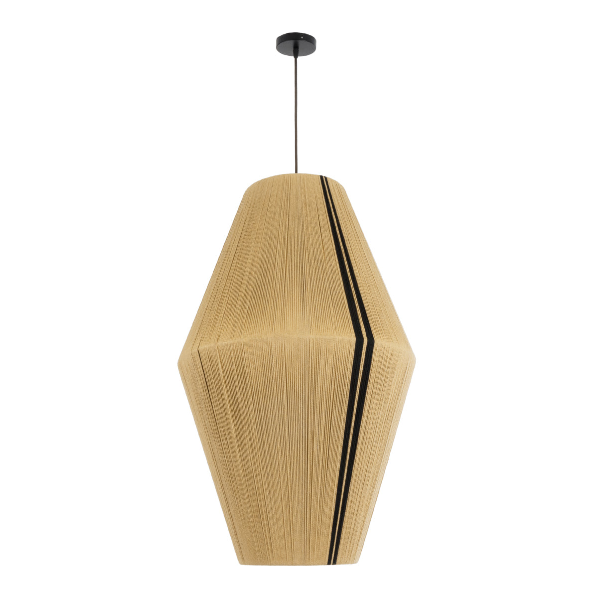 GloboStar® SALERNO 02077 Boho Κρεμαστό Φωτιστικό Πλέγμα Μονόφωτο 1 x E27 IP20 Μπεζ & Μαύρο Σχοινί Μ50 x Π50 x Υ80cm - ledmania.gr