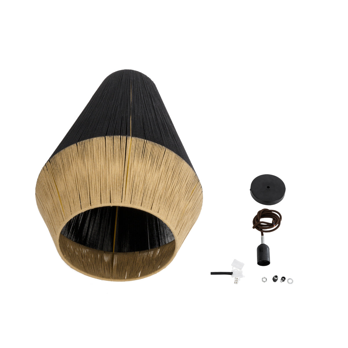 GloboStar® SALERNO 02080 Boho Κρεμαστό Φωτιστικό Πλέγμα Μονόφωτο 1 x E27 IP20 Μαύρο & Μπεζ Σχοινί Μ50 x Π50 x Υ80cm - ledmania.gr