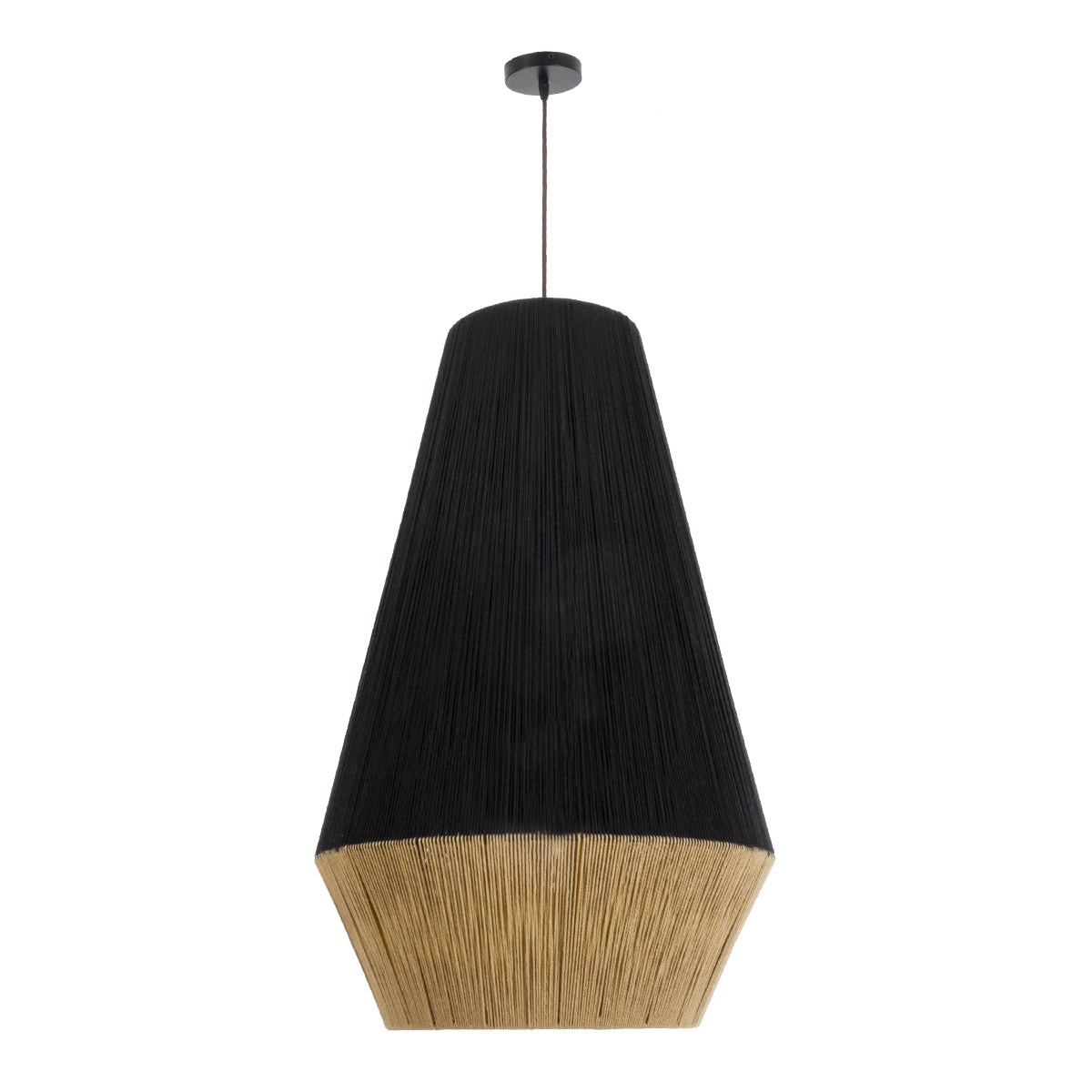GloboStar® SALERNO 02080 Boho Κρεμαστό Φωτιστικό Πλέγμα Μονόφωτο 1 x E27 IP20 Μαύρο & Μπεζ Σχοινί Μ50 x Π50 x Υ80cm - ledmania.gr