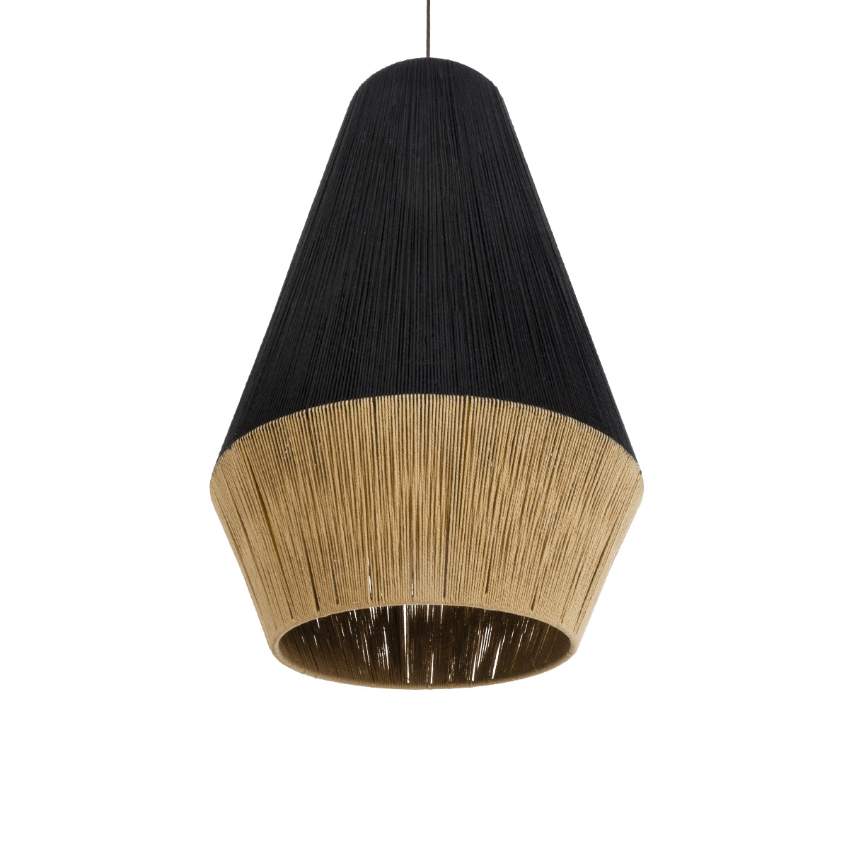 GloboStar® SALERNO 02080 Boho Κρεμαστό Φωτιστικό Πλέγμα Μονόφωτο 1 x E27 IP20 Μαύρο & Μπεζ Σχοινί Μ50 x Π50 x Υ80cm - ledmania.gr