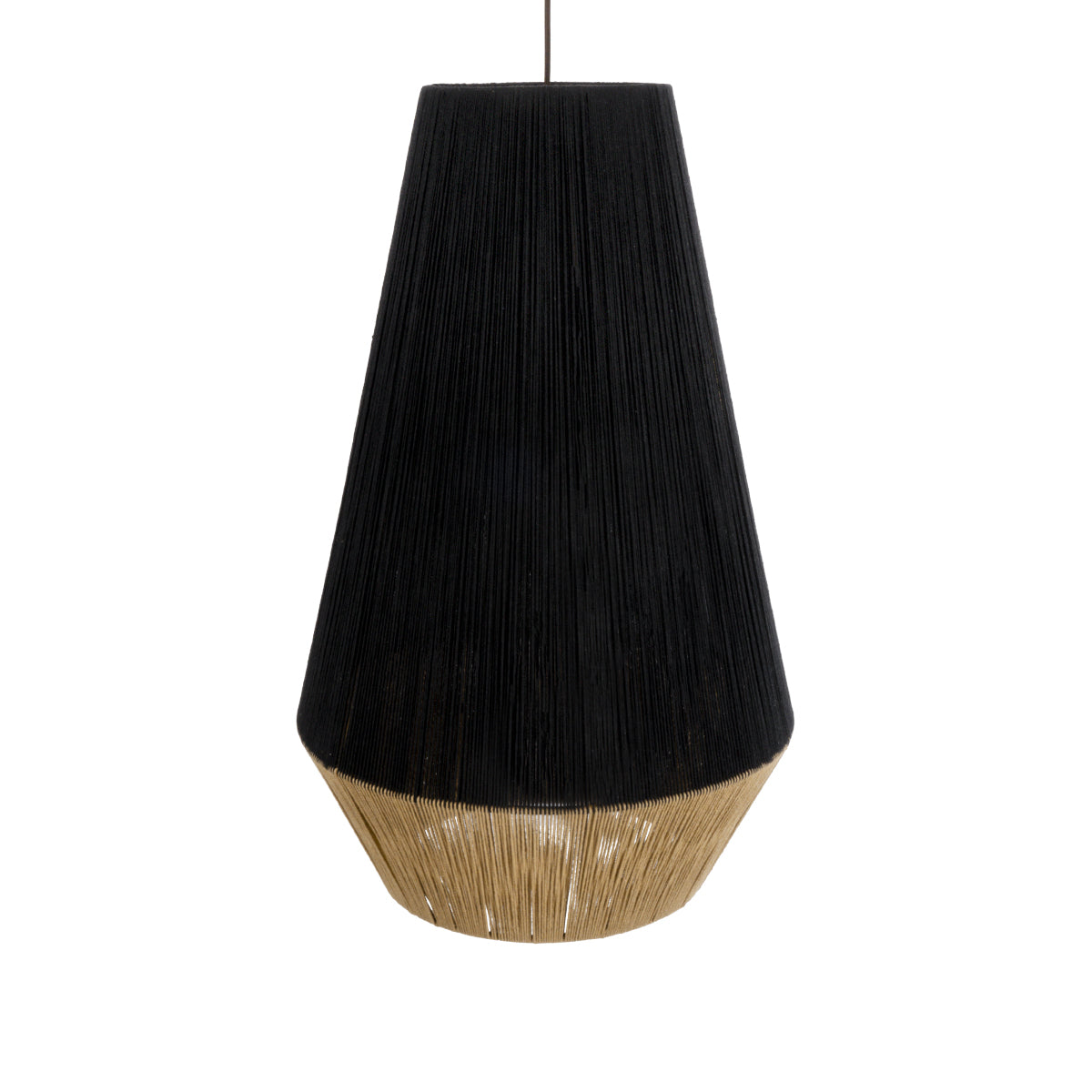 GloboStar® SALERNO 02080 Boho Κρεμαστό Φωτιστικό Πλέγμα Μονόφωτο 1 x E27 IP20 Μαύρο & Μπεζ Σχοινί Μ50 x Π50 x Υ80cm - ledmania.gr