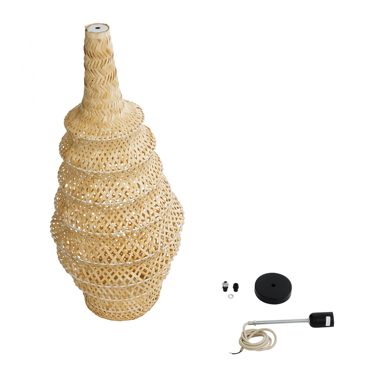 GloboStar® MAUI 02114 Boho Κρεμαστό Φωτιστικό Πλέγμα Μονόφωτο 1 x E27 IP20 Μπεζ Ξύλο - Μ30 x Π30 x Y77cm - ledmania.gr