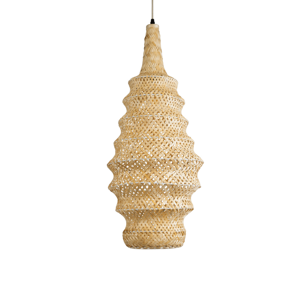 GloboStar® MAUI 02114 Boho Κρεμαστό Φωτιστικό Πλέγμα Μονόφωτο 1 x E27 IP20 Μπεζ Ξύλο - Μ30 x Π30 x Y77cm - ledmania.gr