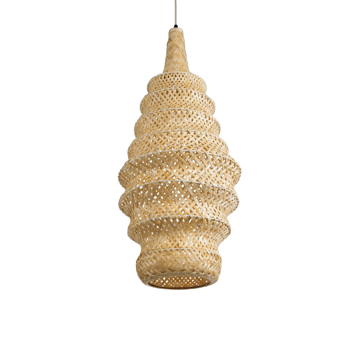 GloboStar® MAUI 02114 Boho Κρεμαστό Φωτιστικό Πλέγμα Μονόφωτο 1 x E27 IP20 Μπεζ Ξύλο - Μ30 x Π30 x Y77cm - ledmania.gr