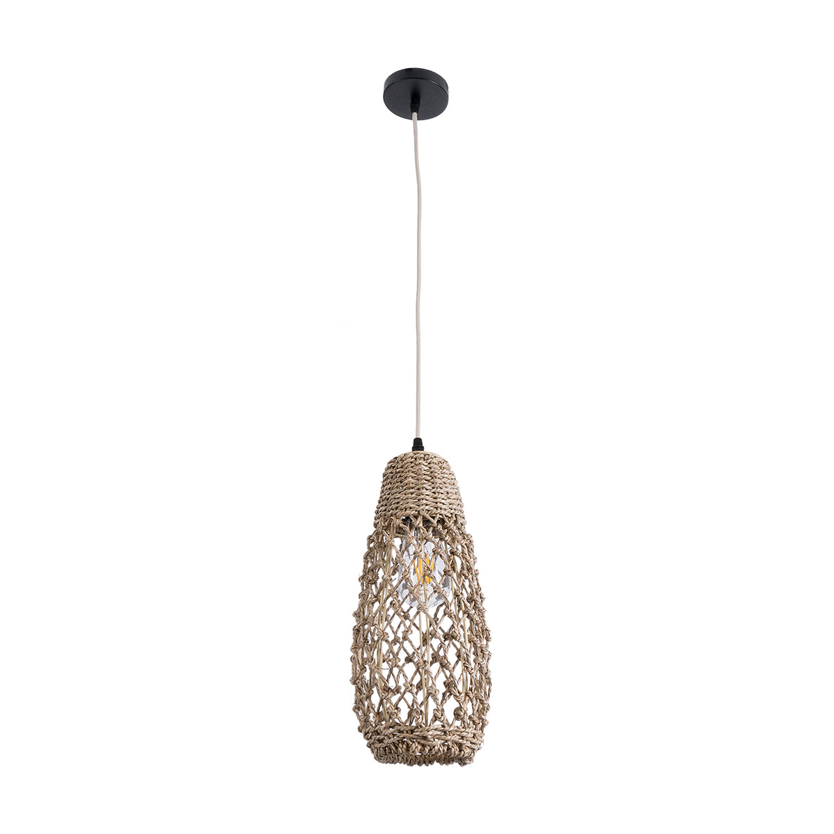 GLOBOSTAR® ECUADOR 02119 Boho Κρεμαστό Φωτιστικό Οροφής με Ντουί 1 x E27 AC 220-240V IP20 - Μπεζ - Μ15 x Π15 x Υ35cm