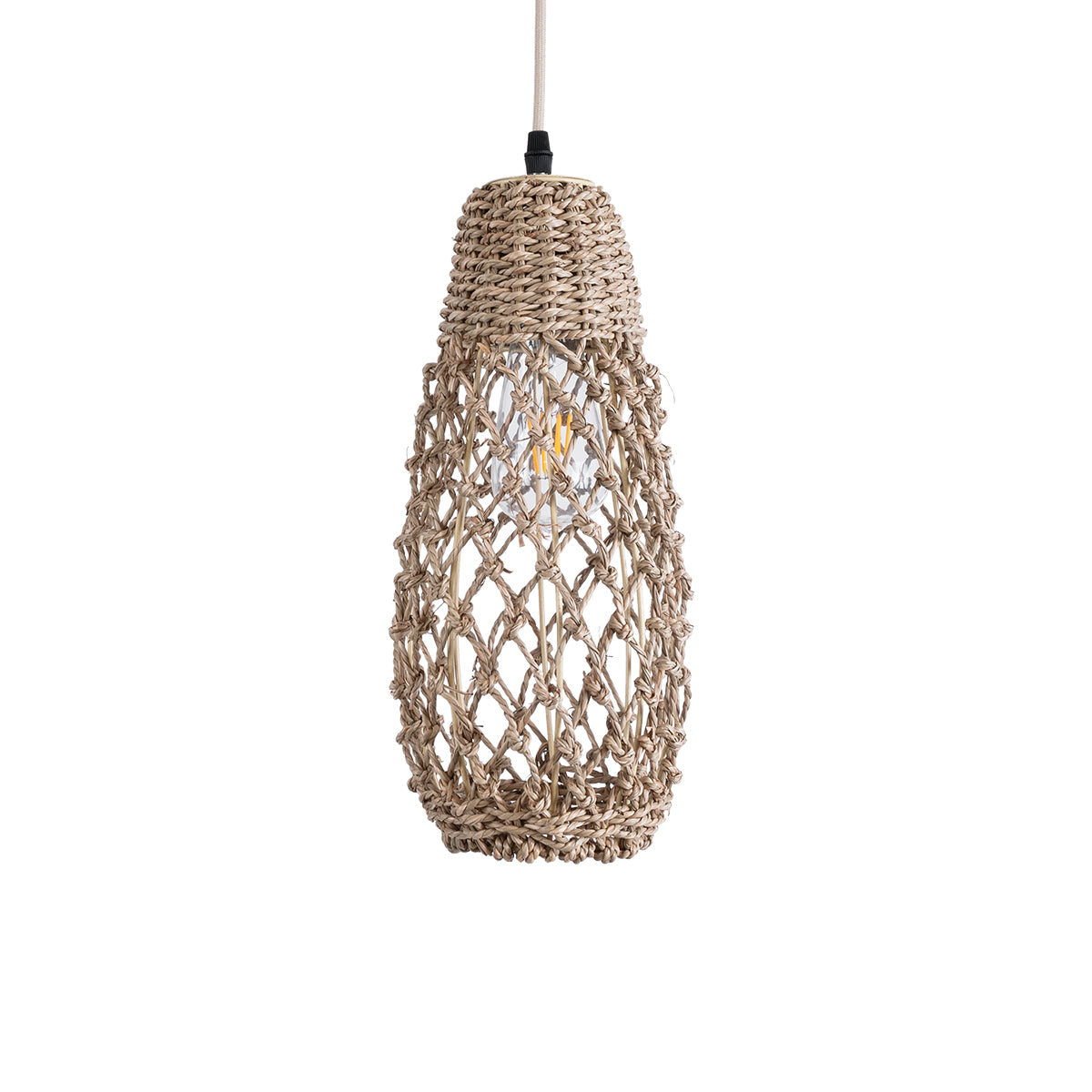 GLOBOSTAR® ECUADOR 02119 Boho Κρεμαστό Φωτιστικό Οροφής με Ντουί 1 x E27 AC 220-240V IP20 - Μπεζ - Μ15 x Π15 x Υ35cm