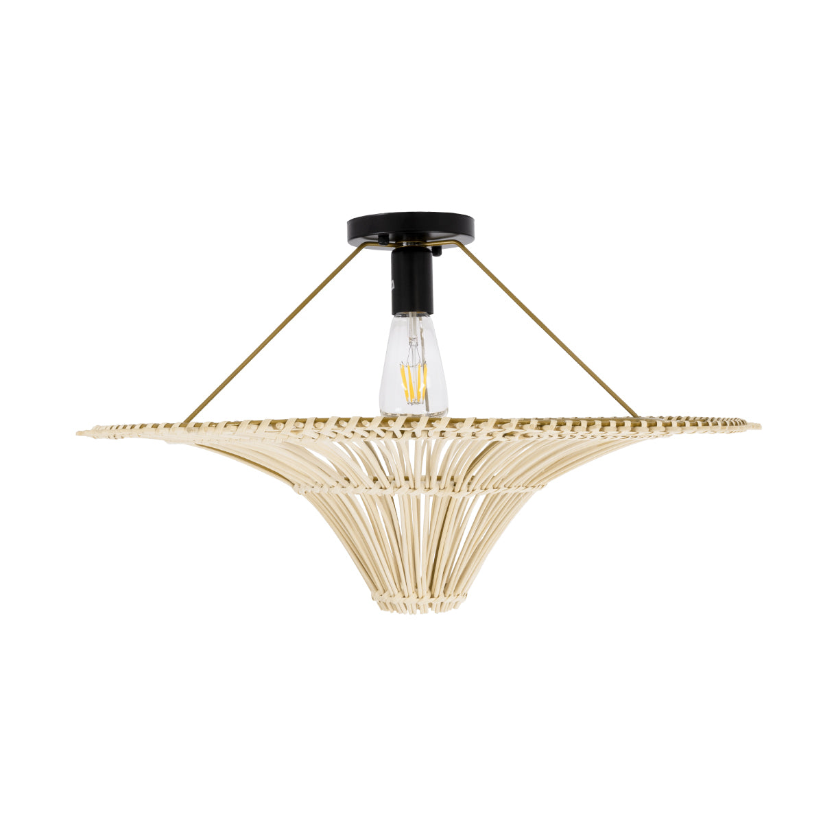 GloboStar® PALERMO 02152 Boho Φωτιστικό Οροφής Μονόφωτο 1 x E27 AC220-240V IP20 - Φ60 x Υ36cm - Μπεζ Ξύλινο Μπαμπού Πλέγμα - ledmania.gr