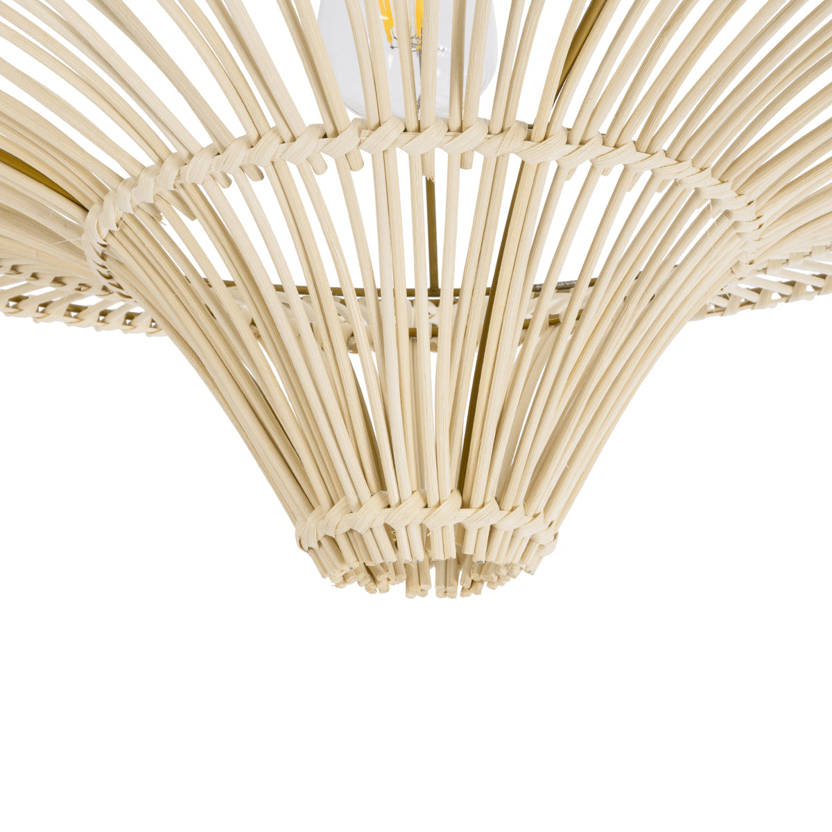 GloboStar® PALERMO 02152 Boho Φωτιστικό Οροφής Μονόφωτο 1 x E27 AC220-240V IP20 - Φ60 x Υ36cm - Μπεζ Ξύλινο Μπαμπού Πλέγμα - ledmania.gr