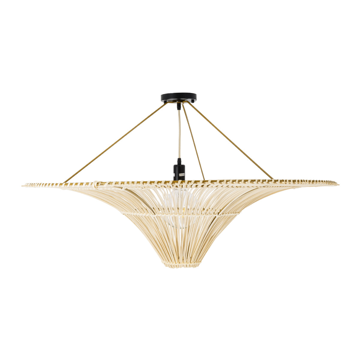 GloboStar® PALERMO 02153 Boho Φωτιστικό Οροφής Μονόφωτο 1 x E27 AC220-240V IP20 - Φ100 x Υ55cm - Μπεζ Ξύλινο Μπαμπού Πλέγμα - ledmania.gr