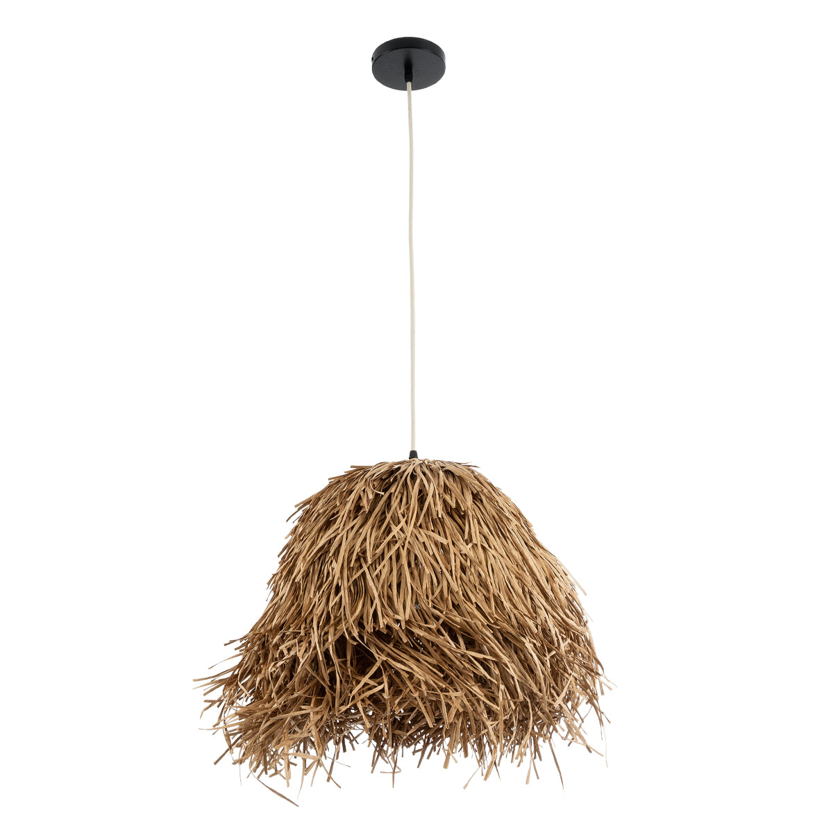 GloboStar® GUADELOUPE 02157 Boho Κρεμαστό Φωτιστικό Πλέγμα Μονόφωτο 1 x E27 IP20 Μπεζ Ράφια - Μ50 x Π50 x Υ40cm - ledmania.gr