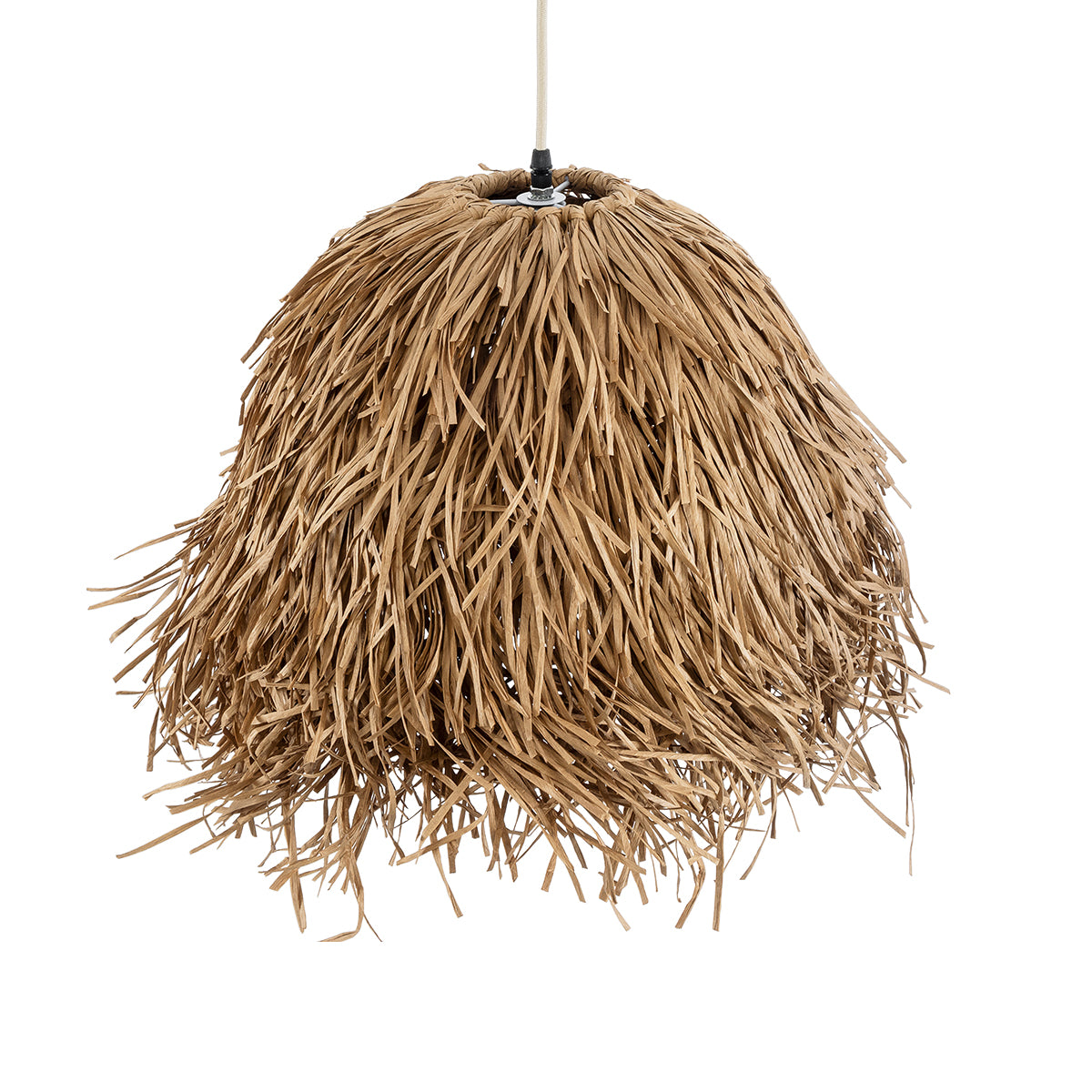 GloboStar® GUADELOUPE 02157 Boho Κρεμαστό Φωτιστικό Πλέγμα Μονόφωτο 1 x E27 IP20 Μπεζ Ράφια - Μ50 x Π50 x Υ40cm - ledmania.gr