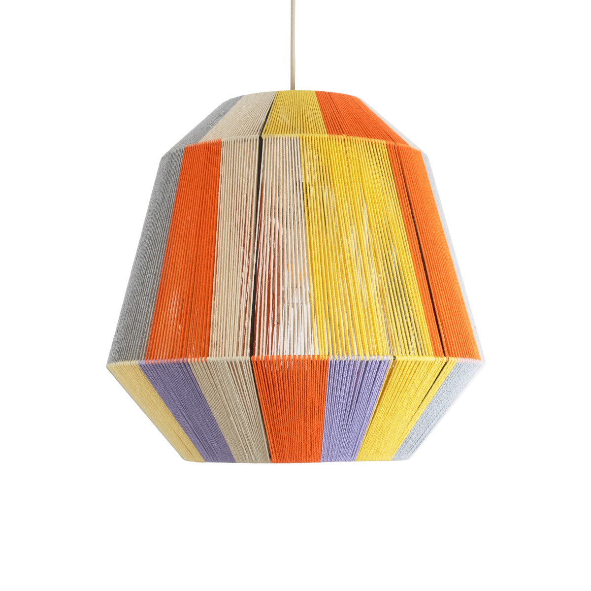 GloboStar® SALERNO 02188 Boho Κρεμαστό Φωτιστικό Οροφής Μονόφωτο 1 x E27 AC220-240V IP20 - Φ50 x Υ50cm - Μπεζ με Λευκό και Γρι με Πορτοκαλί Λεπτό Νήμα Βαμβακερό Πλέγμα Καμπάνα - ledmania.gr