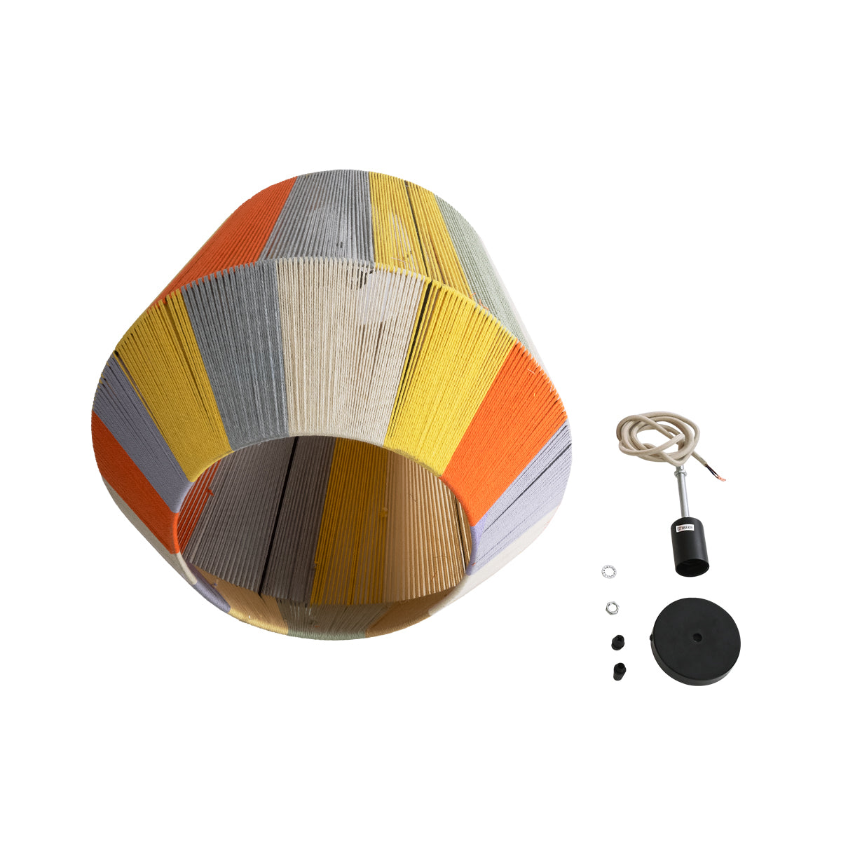 GloboStar® SALERNO 02188 Boho Κρεμαστό Φωτιστικό Οροφής Μονόφωτο 1 x E27 AC220-240V IP20 - Φ50 x Υ50cm - Μπεζ με Λευκό και Γρι με Πορτοκαλί Λεπτό Νήμα Βαμβακερό Πλέγμα Καμπάνα - ledmania.gr