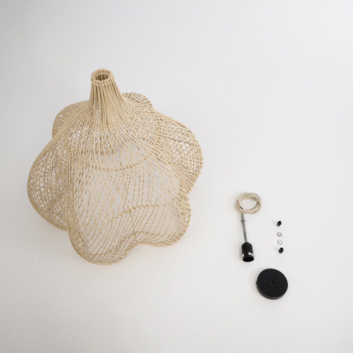 GloboStar® ADEJE 02210 Boho Κρεμαστό Φωτιστικό Οροφής Μονόφωτο 1 x E27 AC220-240V IP20 - Φ60 x Υ60cm - Μπεζ Ξύλινο Μπαμπού Πλέγμα Καμπάνα - ledmania.gr