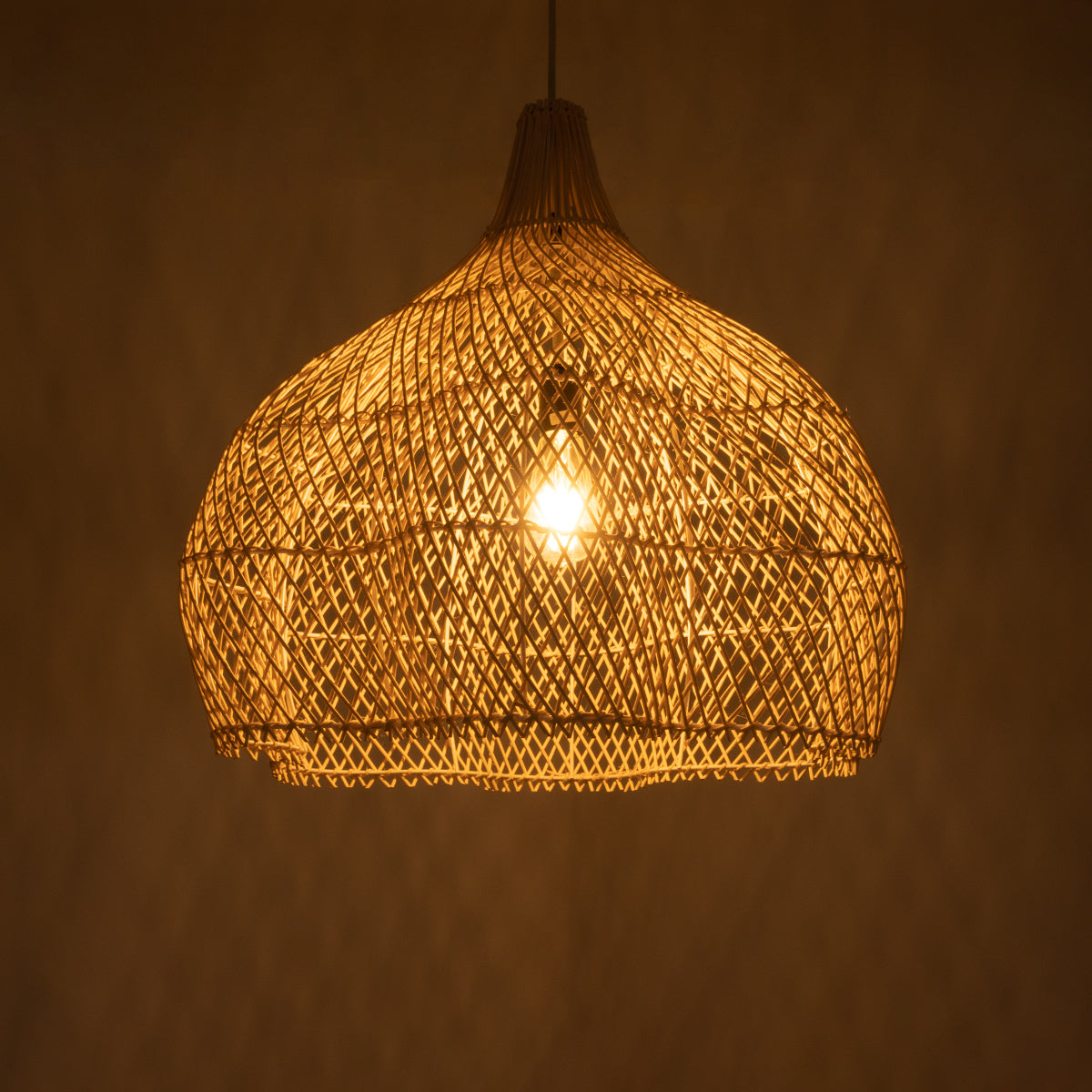 GloboStar® ADEJE 02210 Boho Κρεμαστό Φωτιστικό Οροφής Μονόφωτο 1 x E27 AC220-240V IP20 - Φ60 x Υ60cm - Μπεζ Ξύλινο Μπαμπού Πλέγμα Καμπάνα - ledmania.gr