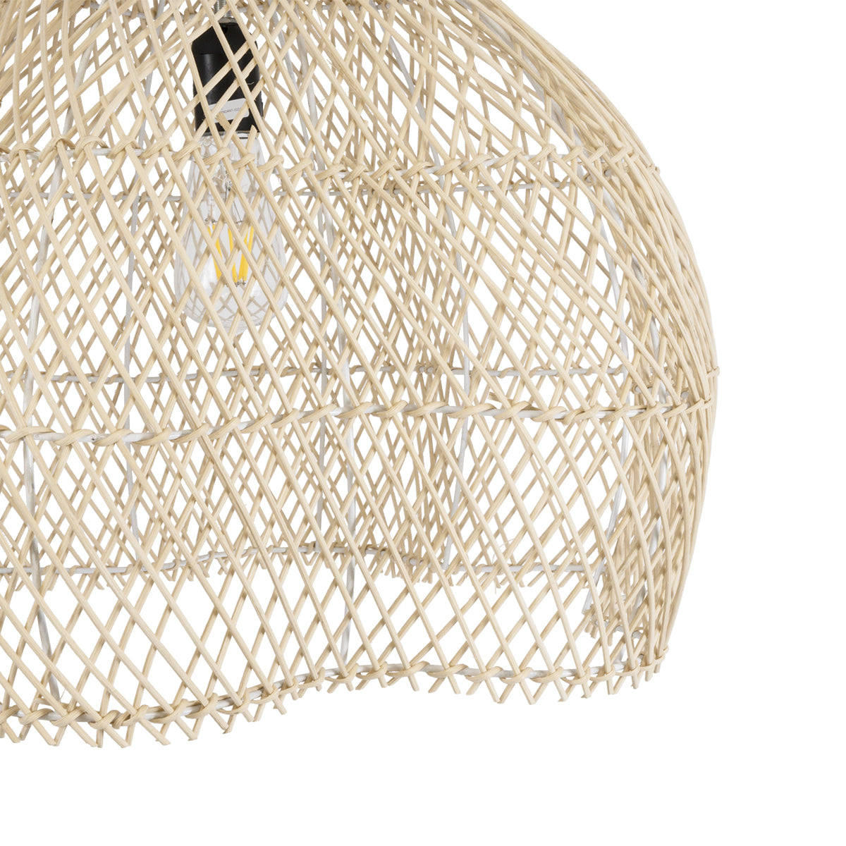 GloboStar® ADEJE 02210 Boho Κρεμαστό Φωτιστικό Οροφής Μονόφωτο 1 x E27 AC220-240V IP20 - Φ60 x Υ60cm - Μπεζ Ξύλινο Μπαμπού Πλέγμα Καμπάνα - ledmania.gr