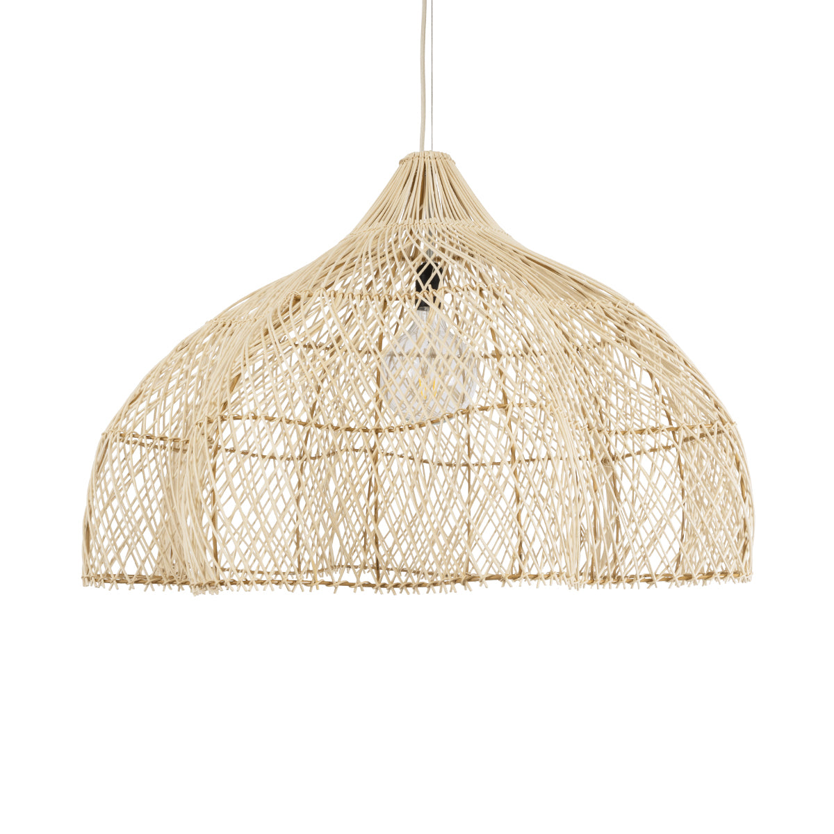 GloboStar® ADEJE 02211 Boho Κρεμαστό Φωτιστικό Οροφής Μονόφωτο 1 x E27 AC220-240V IP20 - Φ80 x Υ55cm - Μπεζ Ξύλινο Μπαμπού Πλέγμα Καμπάνα - ledmania.gr