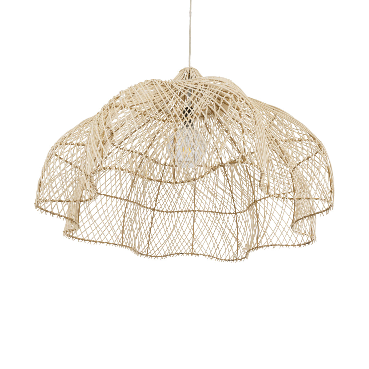 GloboStar® ADEJE 02211 Boho Κρεμαστό Φωτιστικό Οροφής Μονόφωτο 1 x E27 AC220-240V IP20 - Φ80 x Υ55cm - Μπεζ Ξύλινο Μπαμπού Πλέγμα Καμπάνα - ledmania.gr