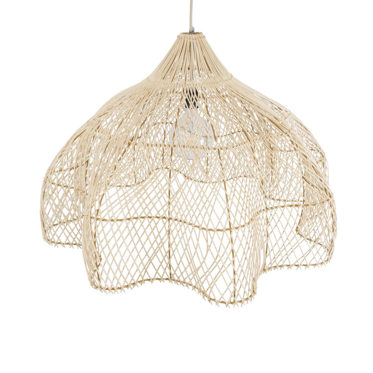 GloboStar® ADEJE 02211 Boho Κρεμαστό Φωτιστικό Οροφής Μονόφωτο 1 x E27 AC220-240V IP20 - Φ80 x Υ55cm - Μπεζ Ξύλινο Μπαμπού Πλέγμα Καμπάνα - ledmania.gr