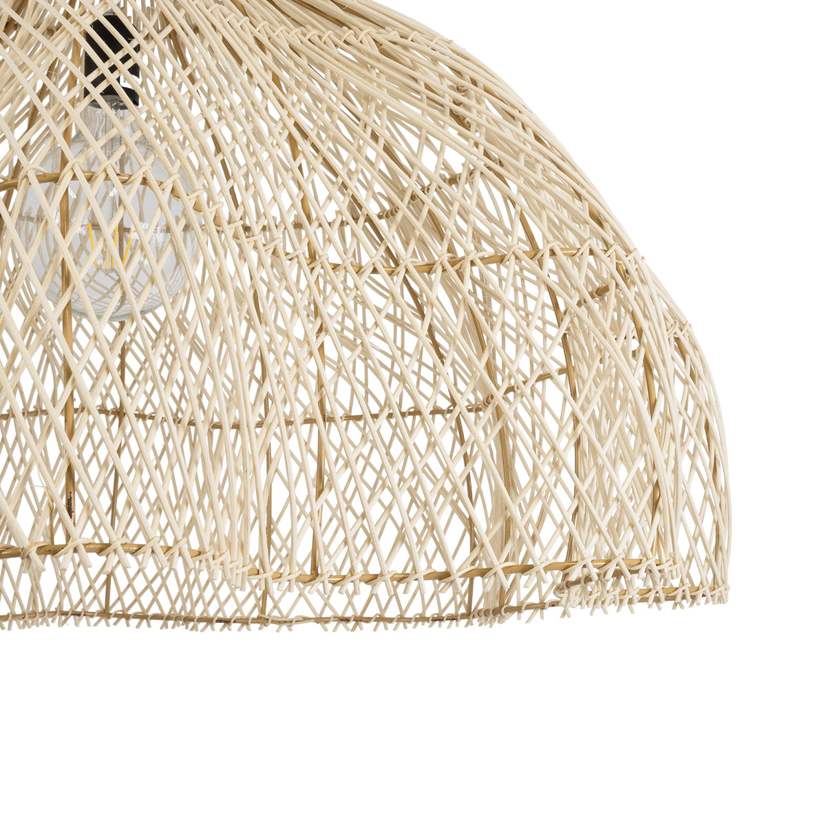 GloboStar® ADEJE 02211 Boho Κρεμαστό Φωτιστικό Οροφής Μονόφωτο 1 x E27 AC220-240V IP20 - Φ80 x Υ55cm - Μπεζ Ξύλινο Μπαμπού Πλέγμα Καμπάνα - ledmania.gr