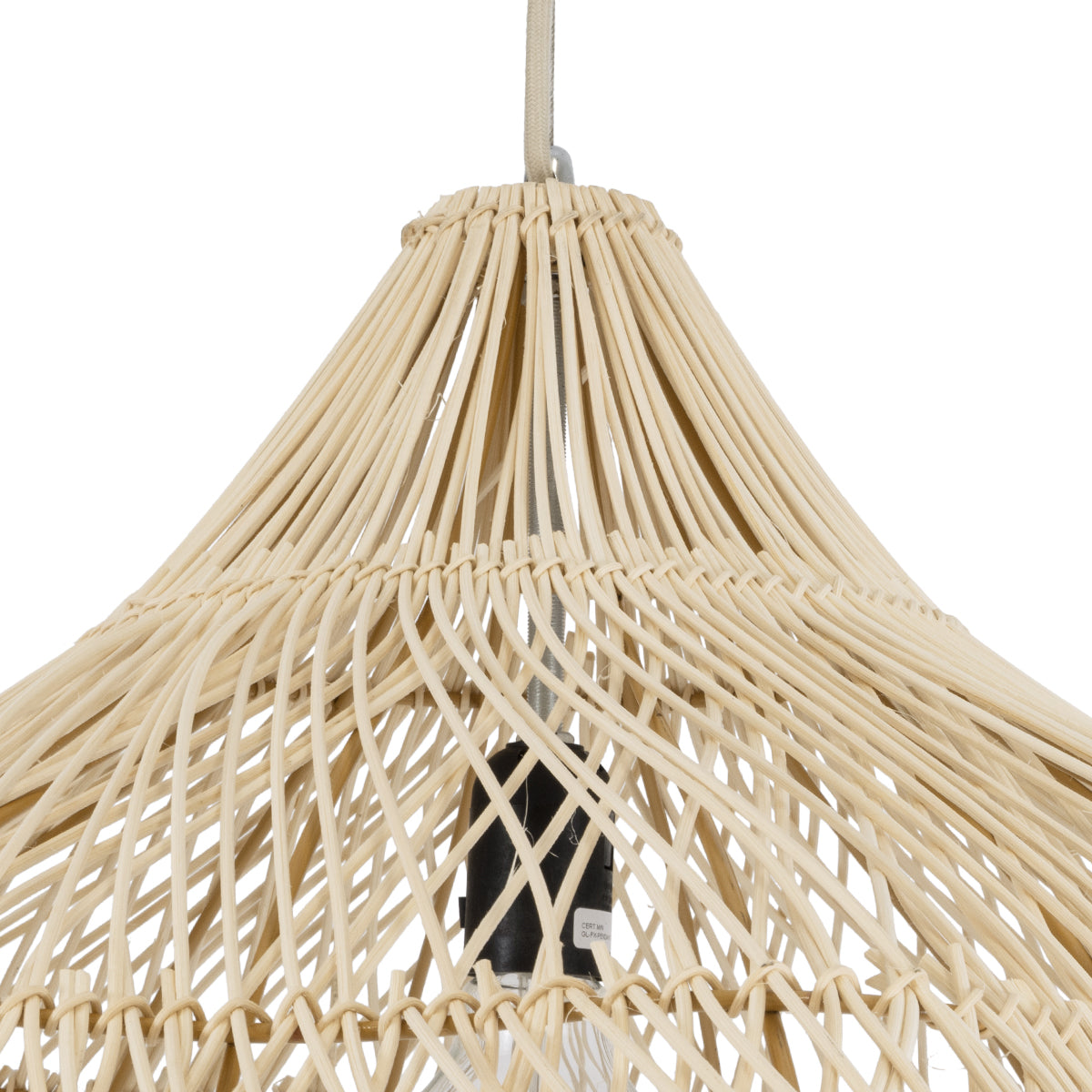 GloboStar® ADEJE 02211 Boho Κρεμαστό Φωτιστικό Οροφής Μονόφωτο 1 x E27 AC220-240V IP20 - Φ80 x Υ55cm - Μπεζ Ξύλινο Μπαμπού Πλέγμα Καμπάνα - ledmania.gr