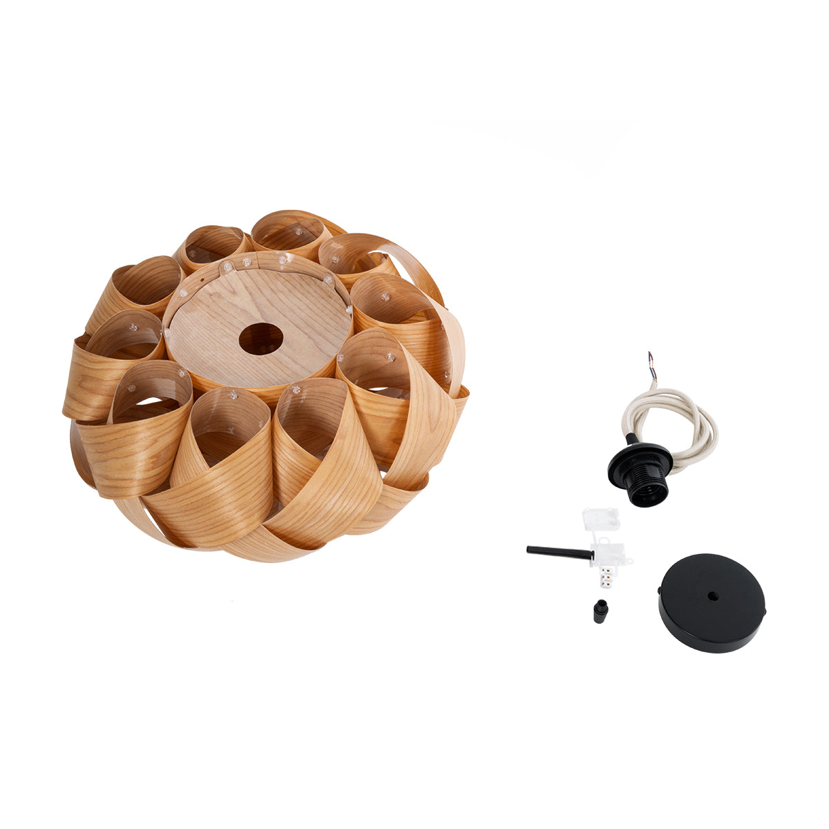 GloboStar® SARDIGNA 02217 Boho Κρεμαστό Φωτιστικό Οροφής Μονόφωτο 1 x E27 AC220-240V IP20 - Φ40 x Υ20cm - Καφέ Λεπτό Φύλλο Ξύλου Πλέγμα - ledmania.gr