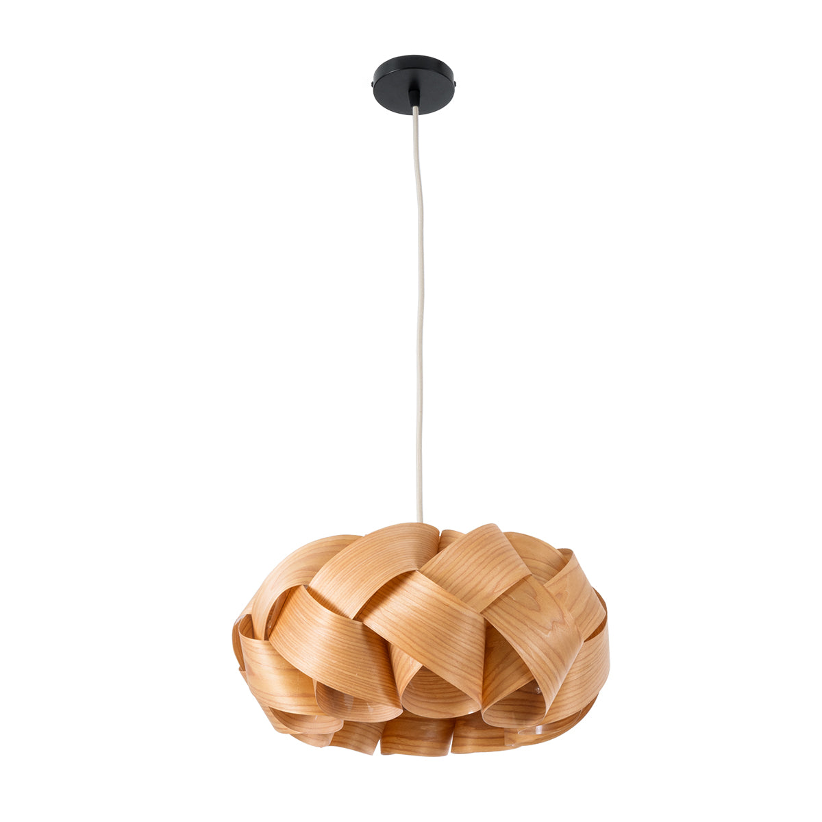 GloboStar® SARDIGNA 02217 Boho Κρεμαστό Φωτιστικό Οροφής Μονόφωτο 1 x E27 AC220-240V IP20 - Φ40 x Υ20cm - Καφέ Λεπτό Φύλλο Ξύλου Πλέγμα - ledmania.gr