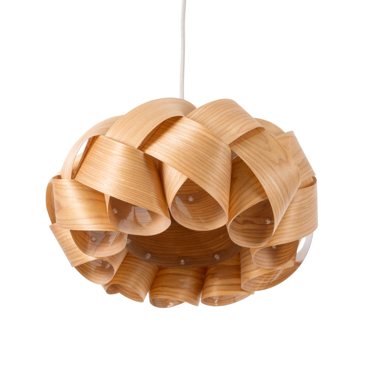 GloboStar® SARDIGNA 02217 Boho Κρεμαστό Φωτιστικό Οροφής Μονόφωτο 1 x E27 AC220-240V IP20 - Φ40 x Υ20cm - Καφέ Λεπτό Φύλλο Ξύλου Πλέγμα - ledmania.gr