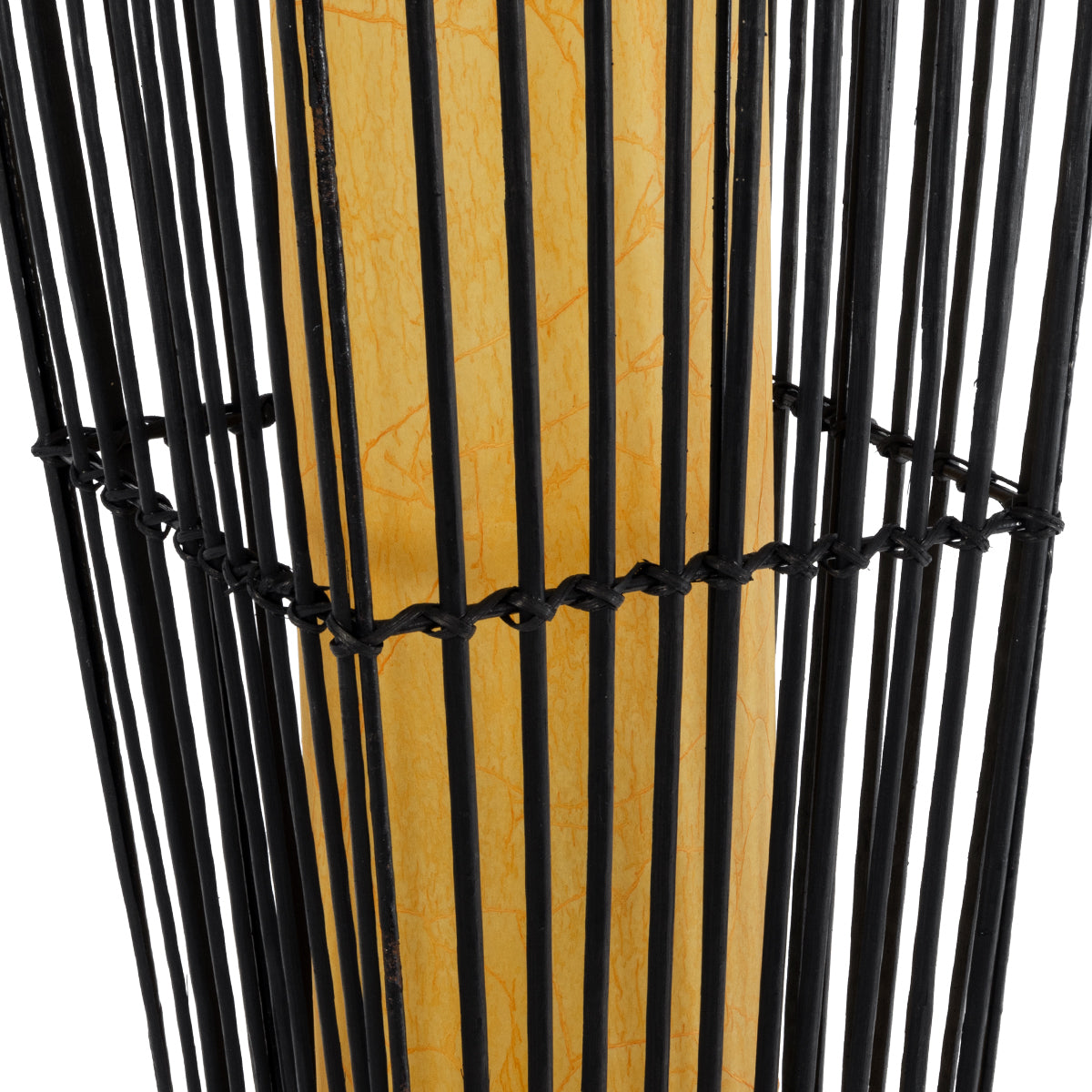 GloboStar® PALMA 02274 Boho Επιδαπέδιο Φωτιστικό Δίφωτο 2 x E27 AC220-240V IP20 - Μ25 x Π25 x Υ140cm - Μαύρο Ξύλινο Μπαμπού Πλέγμα με Μπεζ Ύφασμα - ledmania.gr