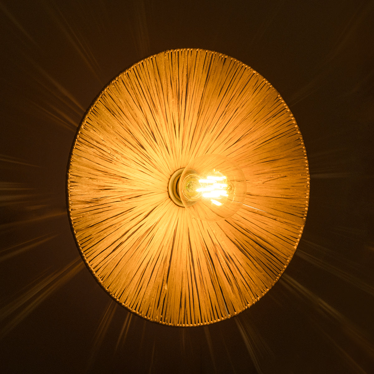GloboStar® COLOMBO 02277 Boho Φωτιστικό Τοίχου - Απλίκα Μονόφωτο 1 x E27 AC 220-240V IP20 - Φ40 x Υ9cm - Μπεζ Καφέ Φυσική Ράφια Άχυρο Πλέγμα - ledmania.gr