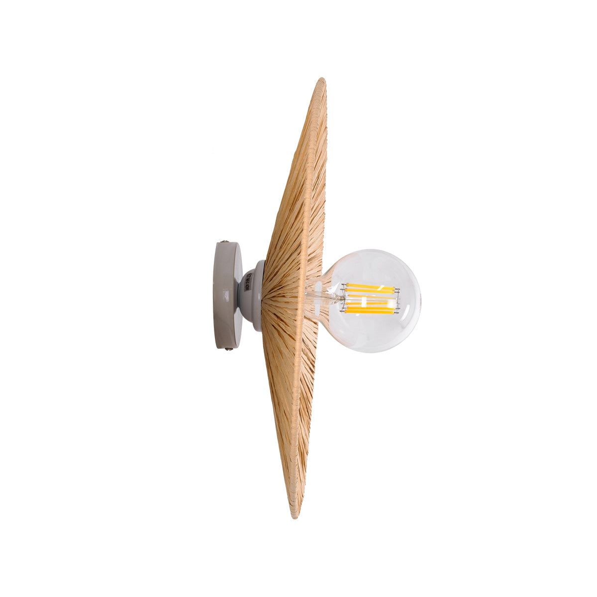 GloboStar® COLOMBO 02277 Boho Φωτιστικό Τοίχου - Απλίκα Μονόφωτο 1 x E27 AC 220-240V IP20 - Φ40 x Υ9cm - Μπεζ Καφέ Φυσική Ράφια Άχυρο Πλέγμα - ledmania.gr