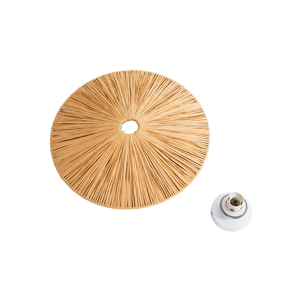 GloboStar® COLOMBO 02277 Boho Φωτιστικό Τοίχου - Απλίκα Μονόφωτο 1 x E27 AC 220-240V IP20 - Φ40 x Υ9cm - Μπεζ Καφέ Φυσική Ράφια Άχυρο Πλέγμα - ledmania.gr