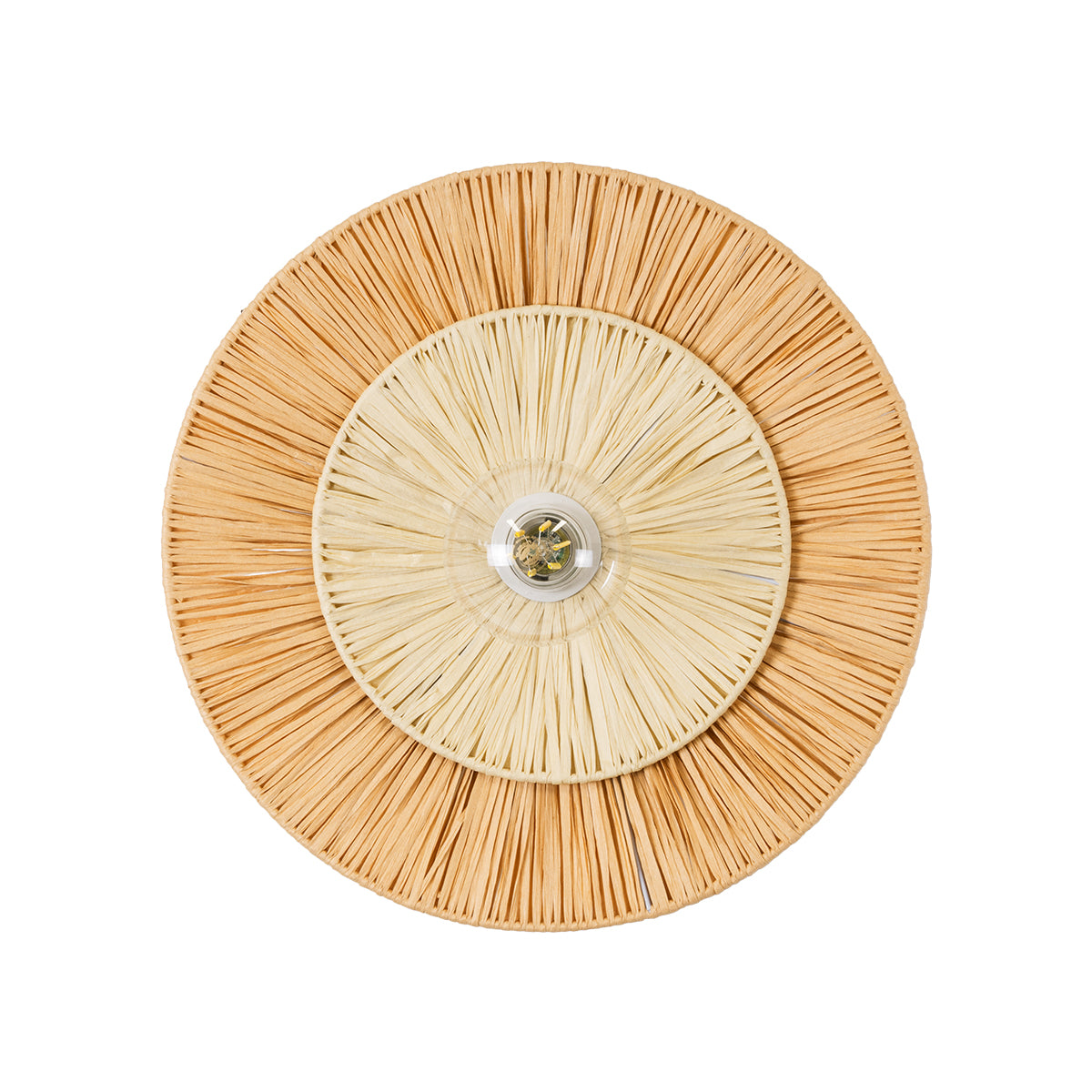 GloboStar® COLOMBO 02278 Boho Φωτιστικό Τοίχου - Απλίκα Μονόφωτο 1 x E27 AC 220-240V IP20 - Φ40 x Υ9cm - Μπεζ με Μπεζ Καφέ Φυσική Ράφια Άχυρο Πλέγμα - ledmania.gr