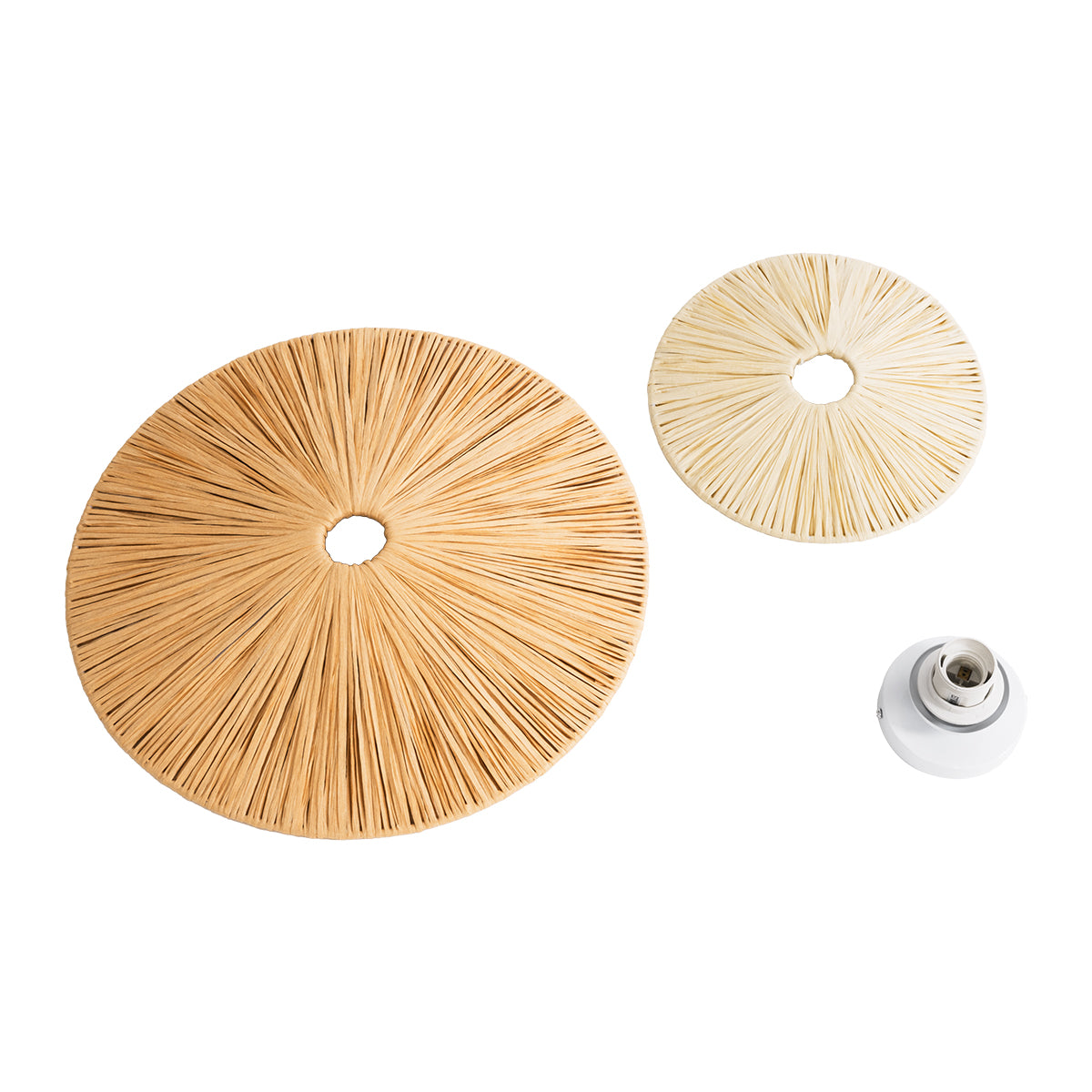 GloboStar® COLOMBO 02278 Boho Φωτιστικό Τοίχου - Απλίκα Μονόφωτο 1 x E27 AC 220-240V IP20 - Φ40 x Υ9cm - Μπεζ με Μπεζ Καφέ Φυσική Ράφια Άχυρο Πλέγμα - ledmania.gr