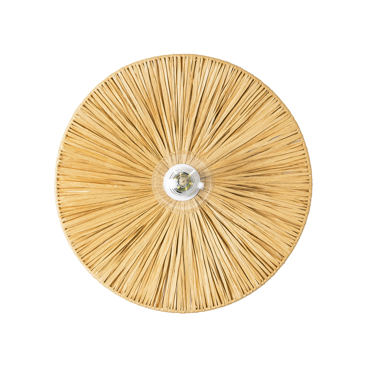 GloboStar® COLOMBO 02283 Boho Φωτιστικό Τοίχου - Απλίκα Μονόφωτο 1 x E27 AC 220-240V IP20 - Φ40 x Υ9cm - Μπεζ Καφέ Φυσική Ράφια Άχυρο Πλέγμα - ledmania.gr