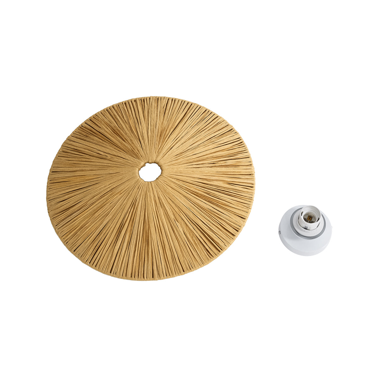GloboStar® COLOMBO 02283 Boho Φωτιστικό Τοίχου - Απλίκα Μονόφωτο 1 x E27 AC 220-240V IP20 - Φ40 x Υ9cm - Μπεζ Καφέ Φυσική Ράφια Άχυρο Πλέγμα - ledmania.gr