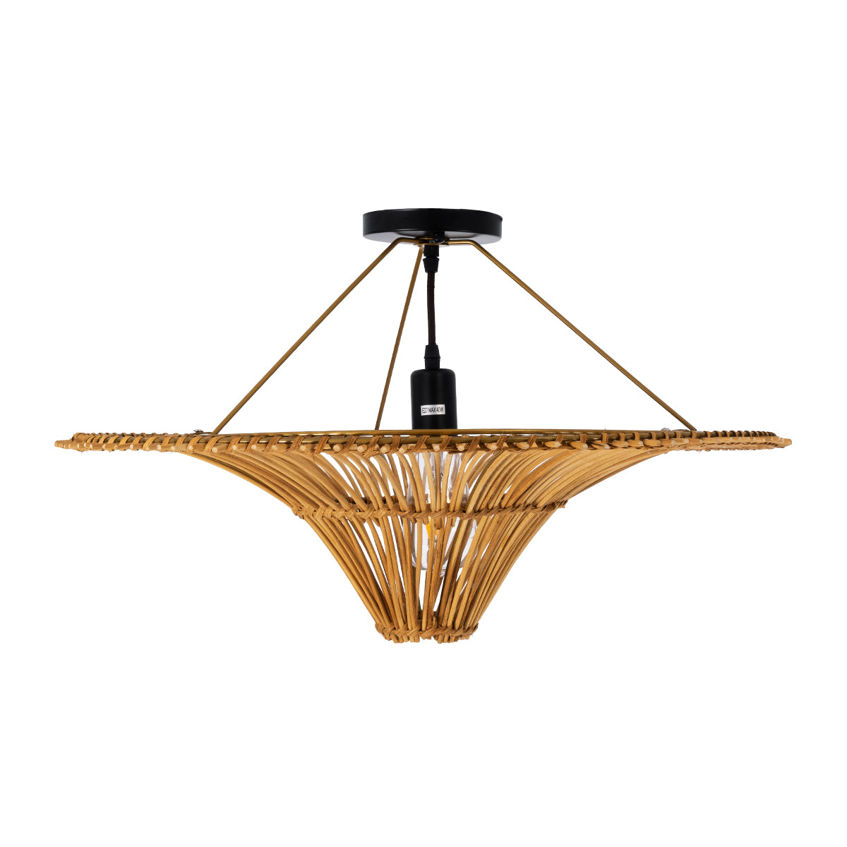 GloboStar® PALERMO 02308 Boho Φωτιστικό Οροφής Μονόφωτο 1 x E27 AC220-240V IP20 - Φ60 x Υ36cm - Μπεζ Καφέ Ξύλινο Μπαμπού Πλέγμα - ledmania.gr