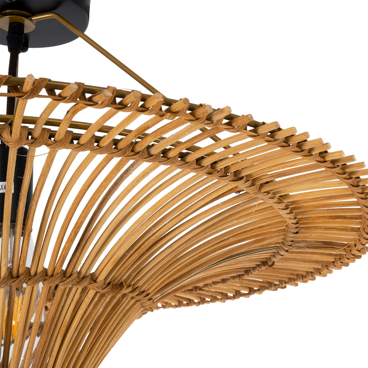 GloboStar® PALERMO 02308 Boho Φωτιστικό Οροφής Μονόφωτο 1 x E27 AC220-240V IP20 - Φ60 x Υ36cm - Μπεζ Καφέ Ξύλινο Μπαμπού Πλέγμα - ledmania.gr